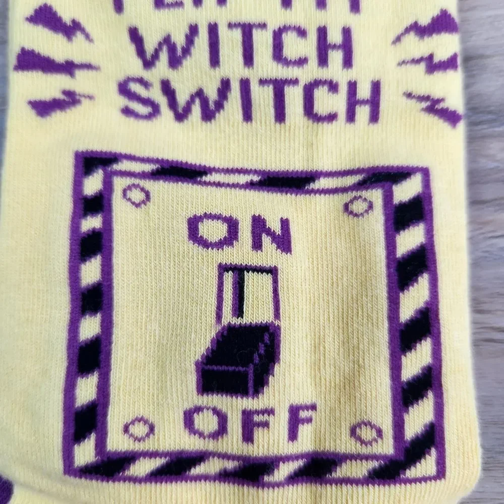 🩵NWT Yellow & Purple Don't Make Me Flip My Witch Switch Socks